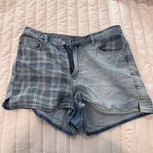 Blue Plaid and Denim Shorts